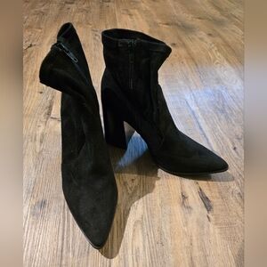 Steve Madden Black Pointed Suede Ankle Booties with Block Heel